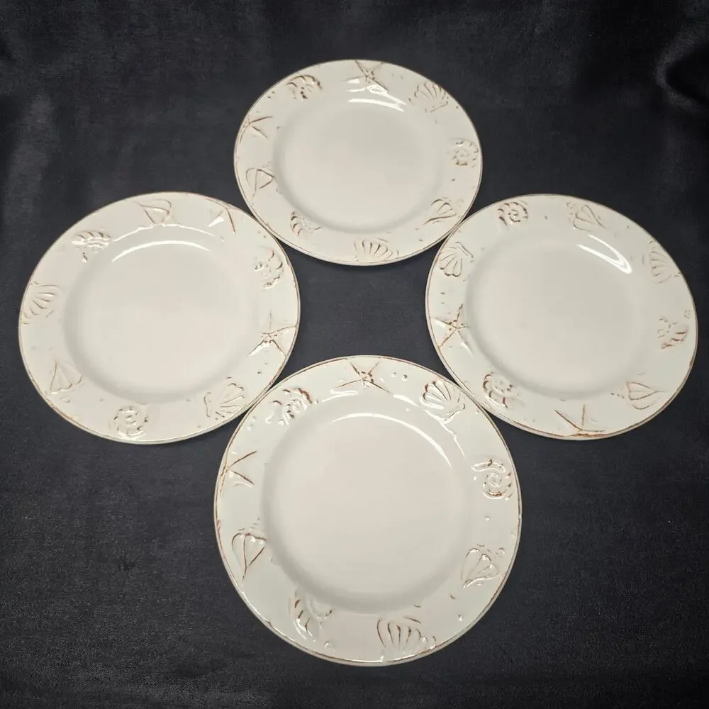 Thomson Hampton Seashell Starfish Embossed 3D Pattern Dinner & Dessert Plate Set
